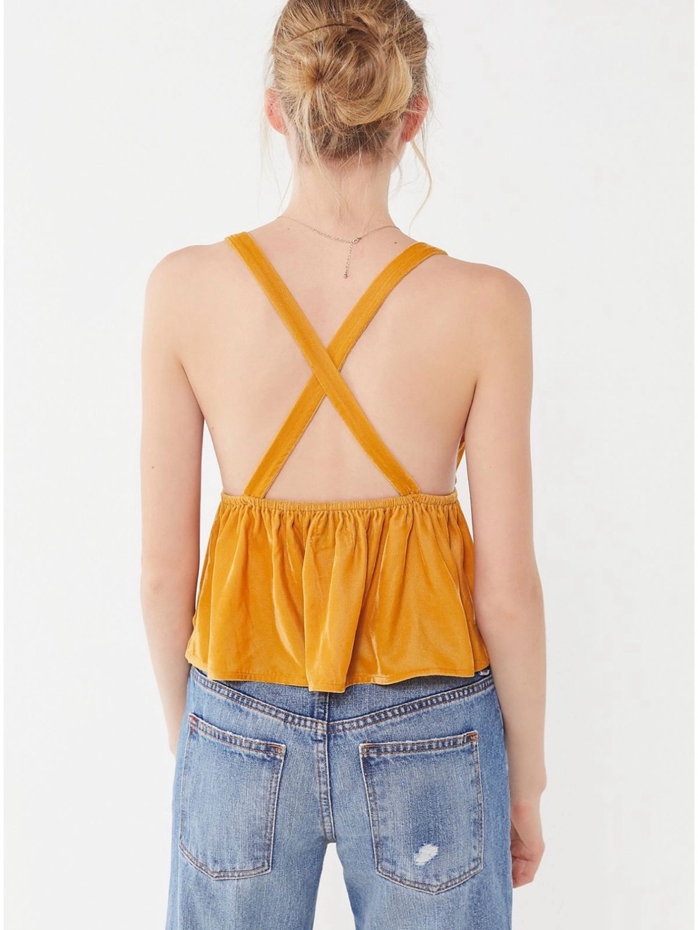 Urban Outfitters Mustard Velvet Cross-Back Crop Camisole